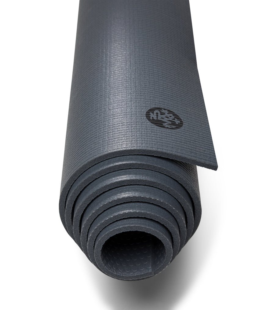 Manduka PRO 6mm Yoga Mat - Black Thunder - rolled end on | Manduka NZ