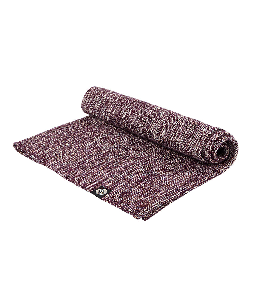 Manduka Shala Yoga Rug - Indulge Heather - part rolled | Manduka NZ
