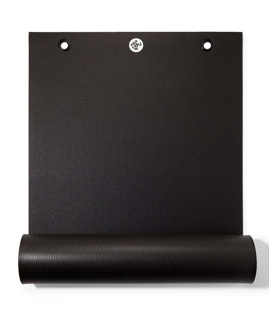 Manduka P/ROX Hybrid Fitness Mat 6mm - part rolled, vertical, gromets showing | Manduka NZ
