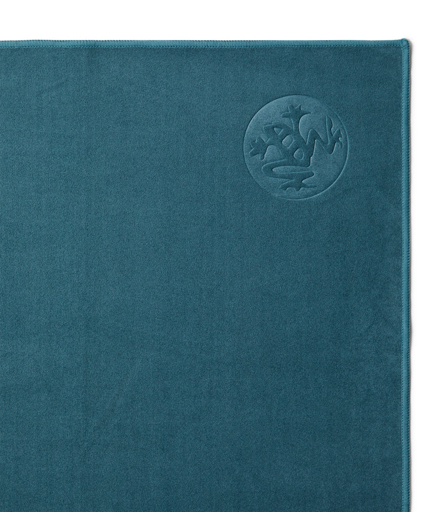 Manduka eQua Mat Towel - Sage - on top of a yoga mat | Manduka NZ
