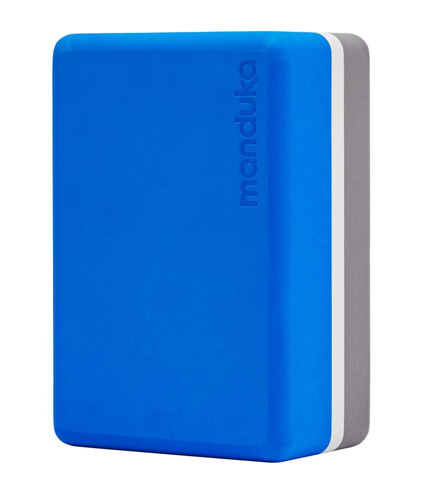 Manduka Recycled Foam Block - Be Bold Blue - standing vertically | Manduka NZ