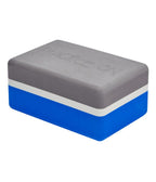 Manduka Recycled Foam Block - Be Bold Blue - corner view, grey side up | Manduka NZ