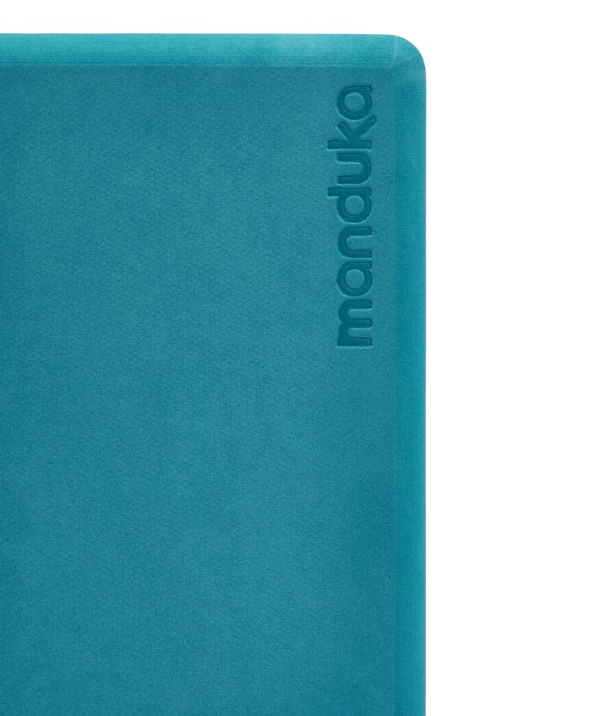 Manduka Recycled Foam Block - Cosmic Sky - corner view, with logo | Manduka NZ