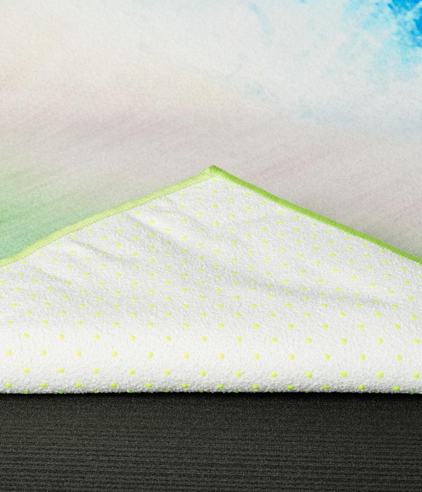 Manduka Yogitoes Mat Towel - Coastal Scape - corner folded over showing underside | Manduka NZ