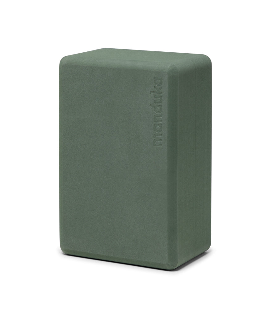 Manduka Recycled Foam Block - Sage - standing vertically | Manduka NZ