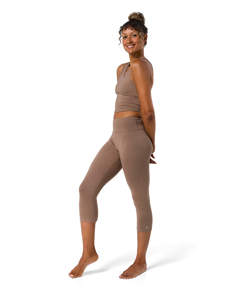 Dhara Capri Legging - Lion Mane Heather - Side View - Gallery Image 2 | Manduka | Manduka NZ