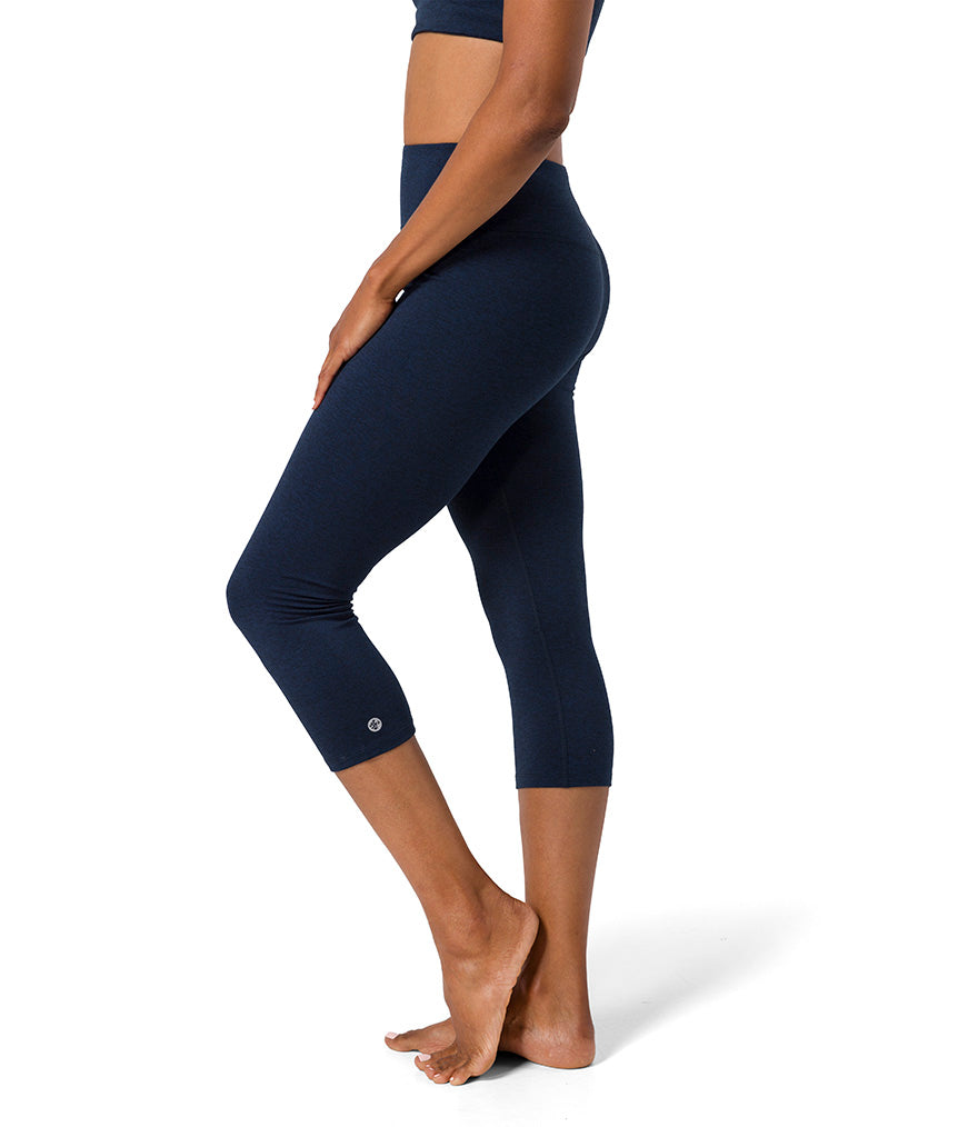 Dhara Capri Legging - Midnight Heather - Side View - Gallery Image 1 | Manduka | Manduka NZ
