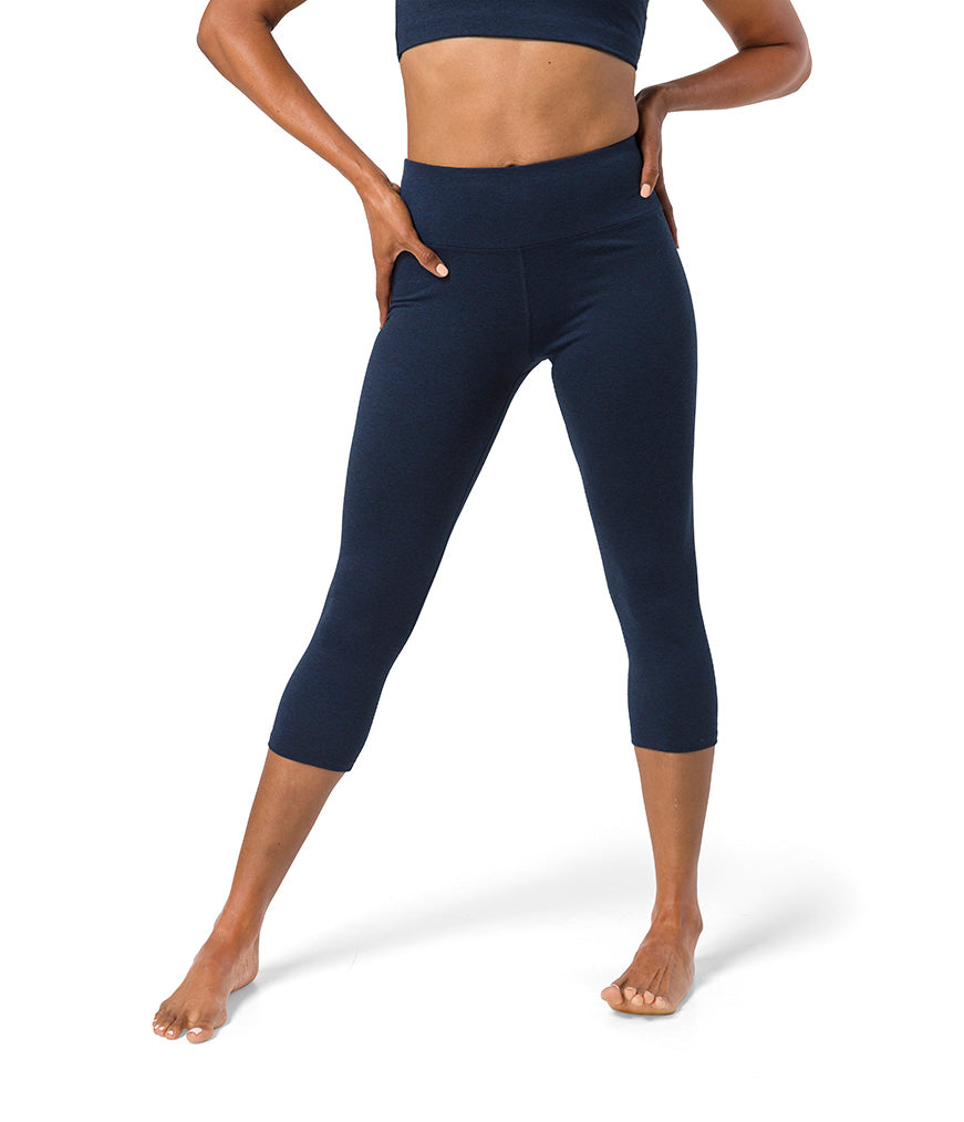 Dhara Capri Legging - Midnight Heather - Front View - Gallery Image 2 | Manduka | Manduka NZ