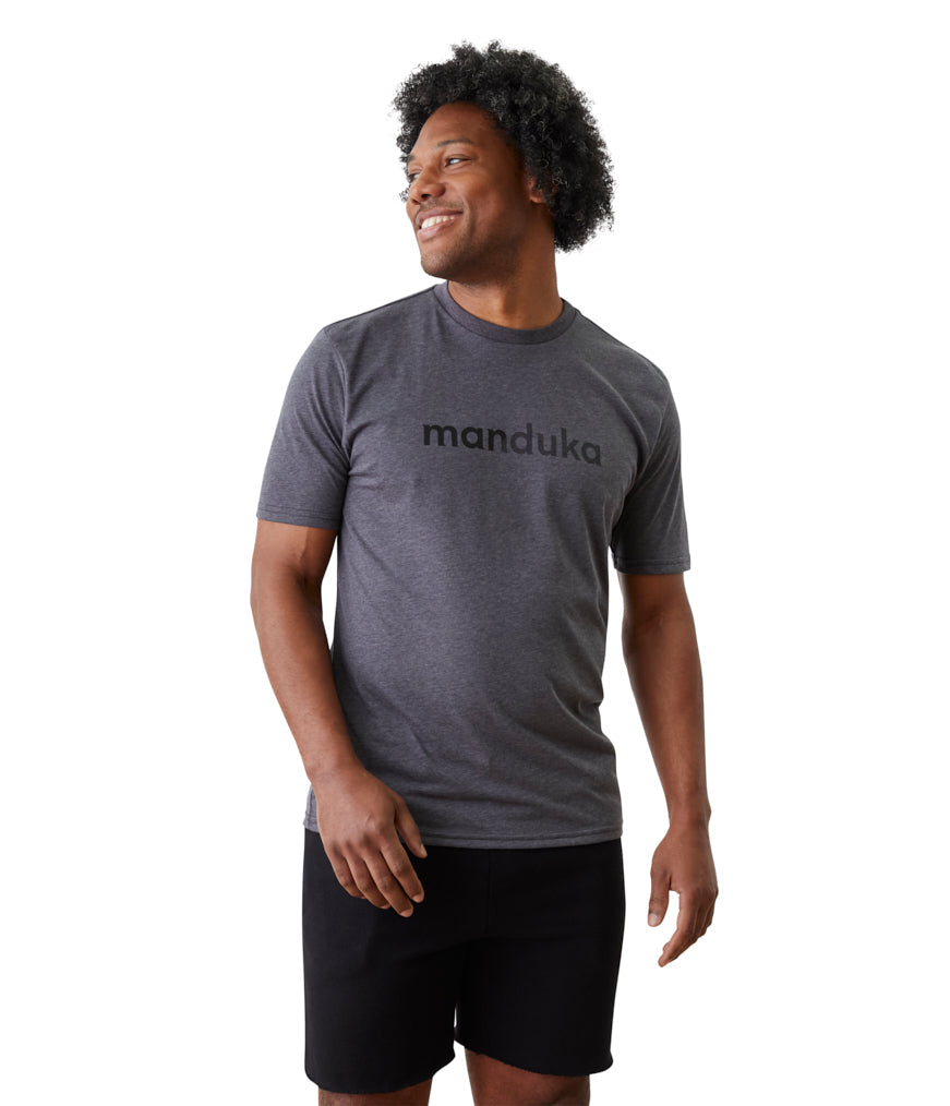 Vinyassa Tee Men - Jet Black Heather - Front View - Gallery Image 1 | Manduka | Manduka NZ