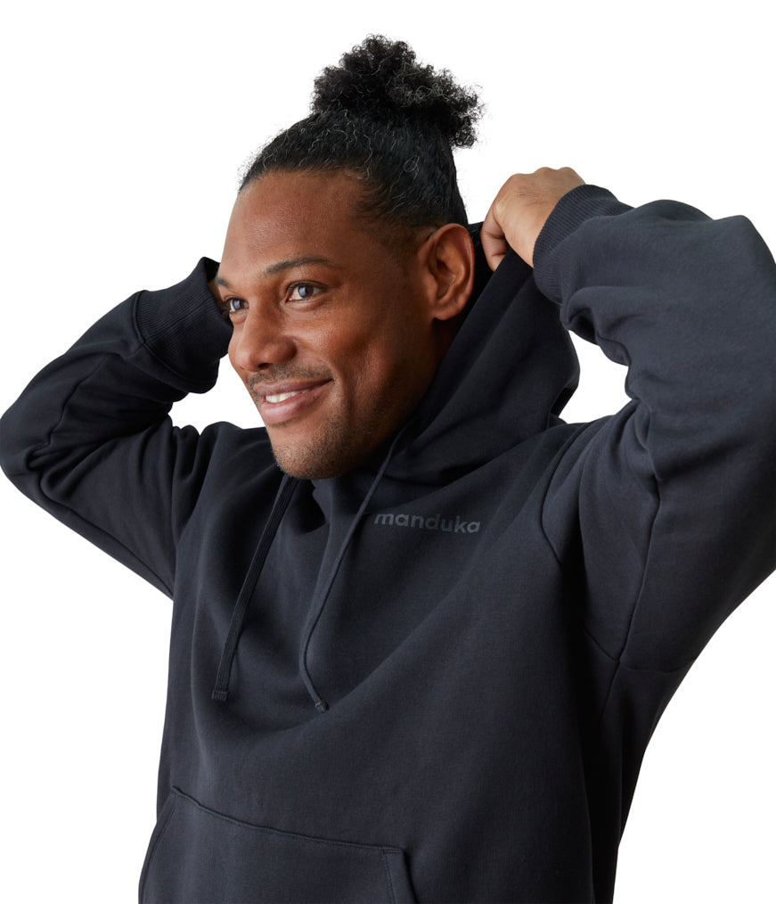 Mens Half Moon Hoodie - Black - Side View - Gallery Image 4 | Manduka | Manduka NZ