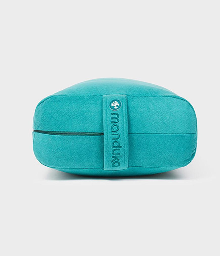 Manduka Enlight Rectangular Bolster - Deep Sea - end on + handle | Manduka NZ