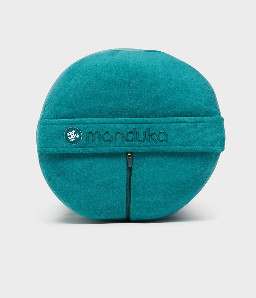 Manduka Enlight Round Bolster - Deep Sea - side on + handle | Manduka NZ