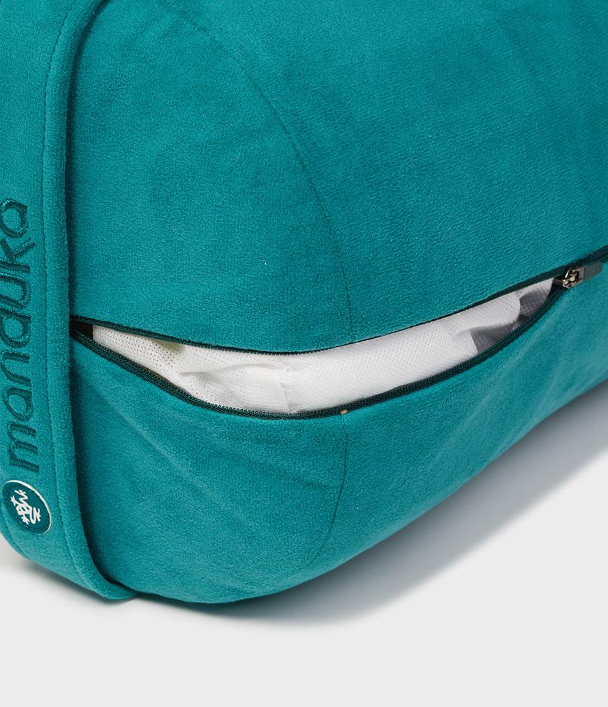 Manduka Enlight Round Bolster - Deep Sea - exposed filling | Manduka NZ