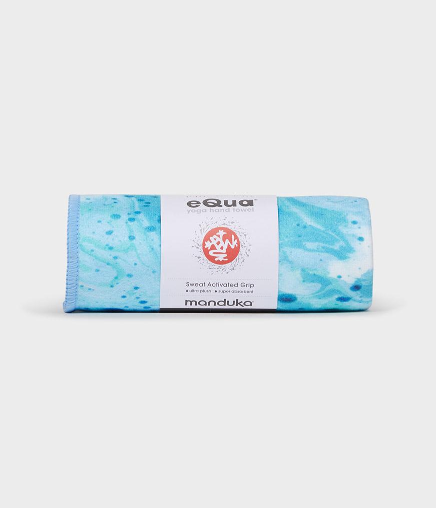 Manduka eQua Hand Towel - Splatter Splash Blue - rolled | Manduka NZ