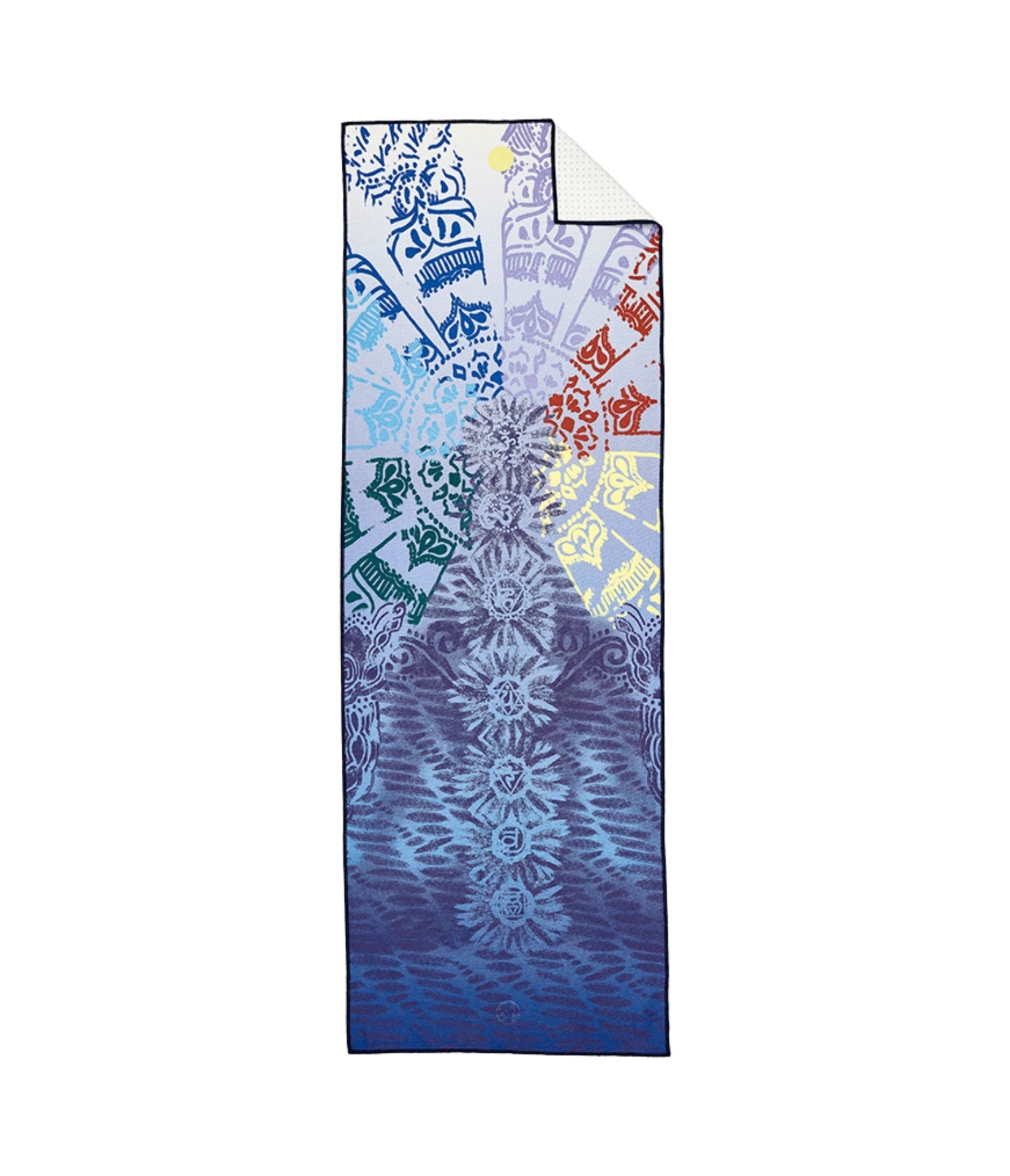 Manduka Yogitoes Mat Towel - Chakra Print (Blue) - lying flat | Manduka NZ