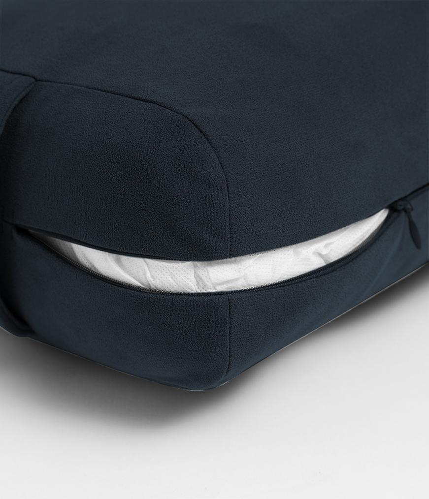 Manduka Enlight Rectangular Bolster - Midnight - exposed filling | Manduka NZ