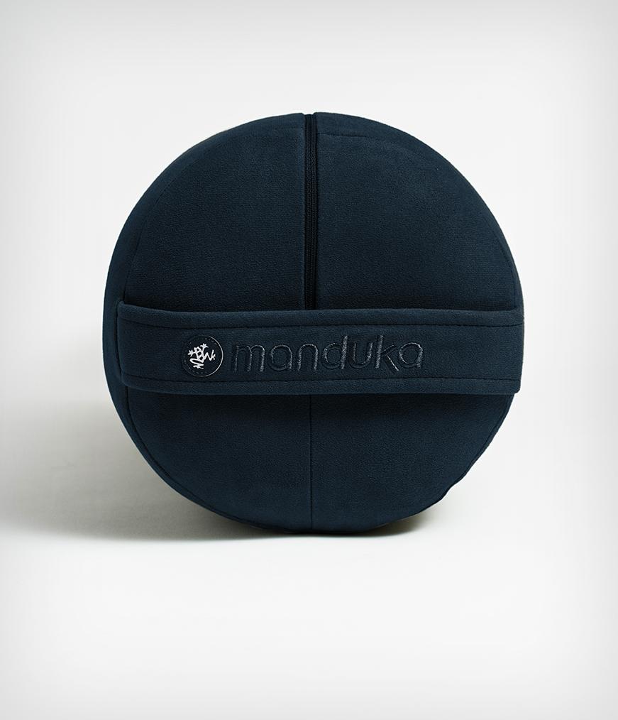 Manduka Enlight Round Bolster - Midnight - side on + handle | Manduka NZ