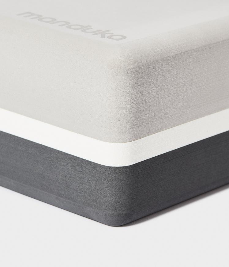 Manduka Recycled Foam Block - Sand - corner view | Manduka NZ