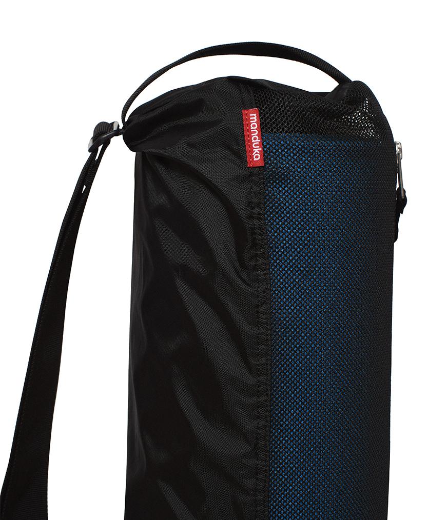 Manduka Breathe Easy Yoga Mat Bag - Black - Vertical - top section with strap | Manduka NZ