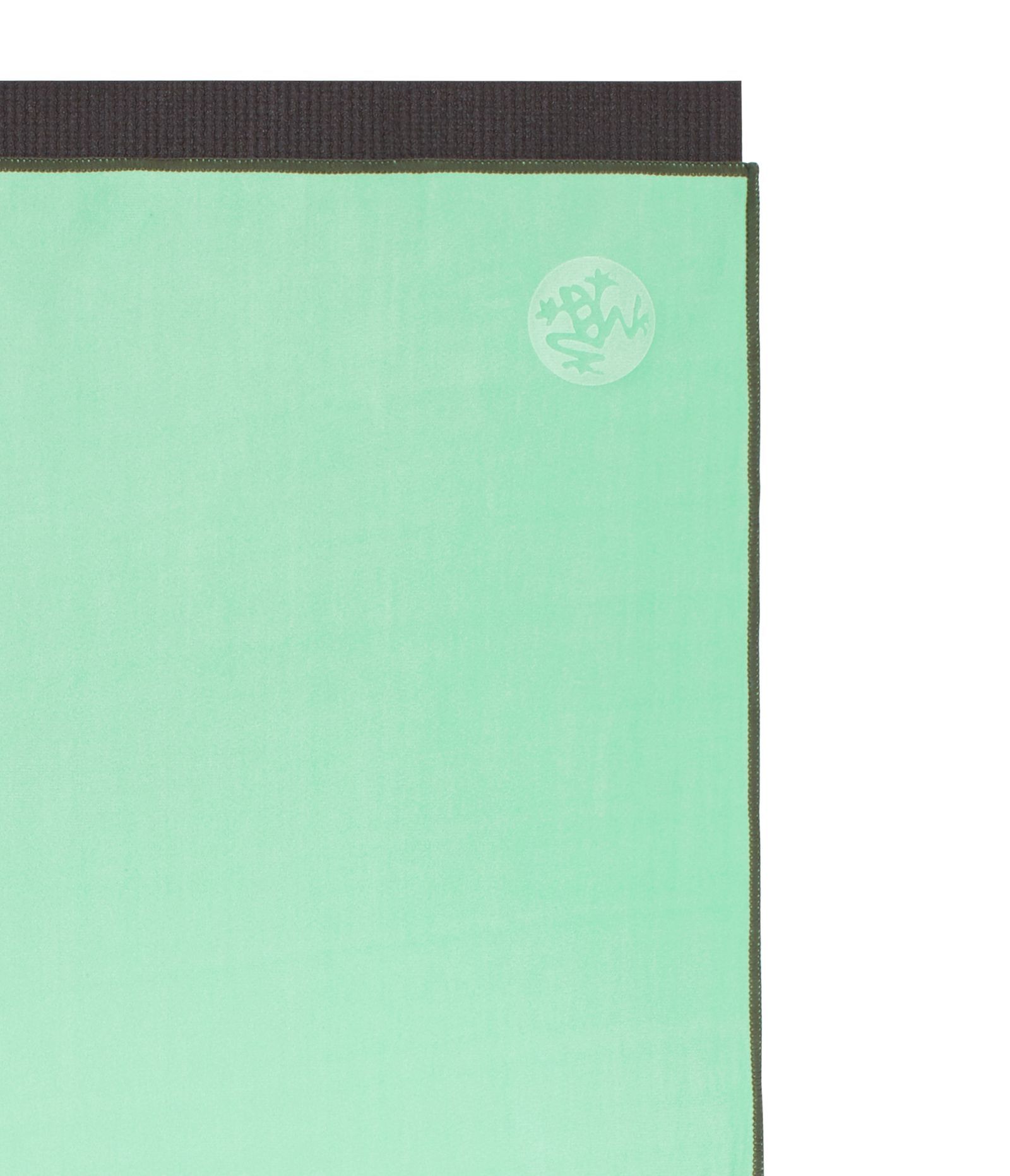 Manduka eQua Mat Towel - Green Ash - on top of a yoga mat| Manduka NZ