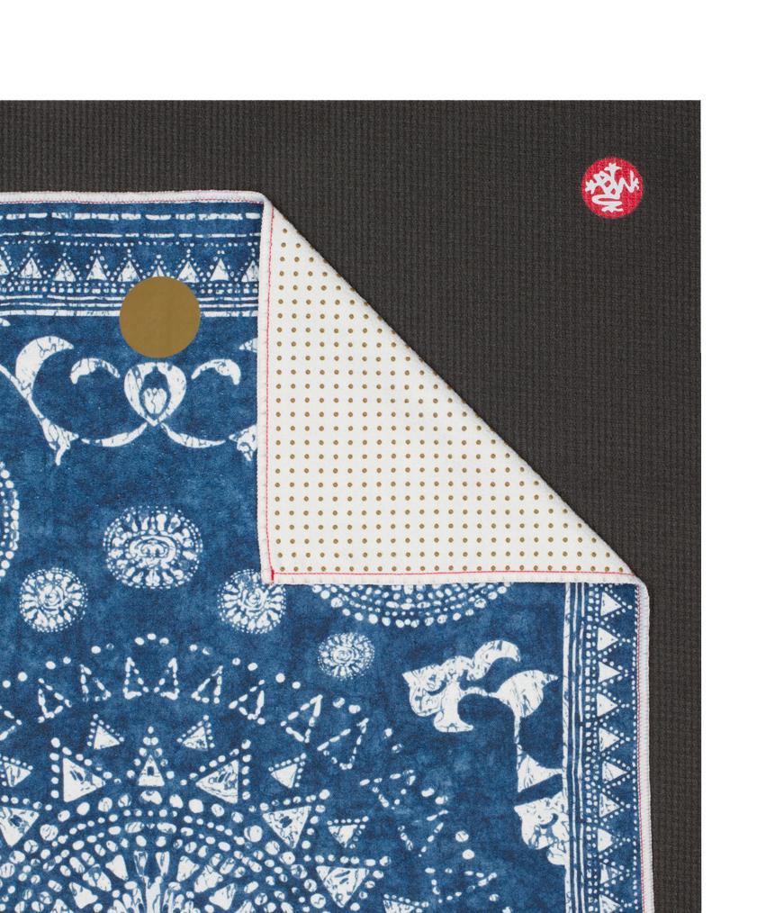 Manduka Yogitoes Mat Towel - Gejia - lying flat, corner folded over | Manduka NZ