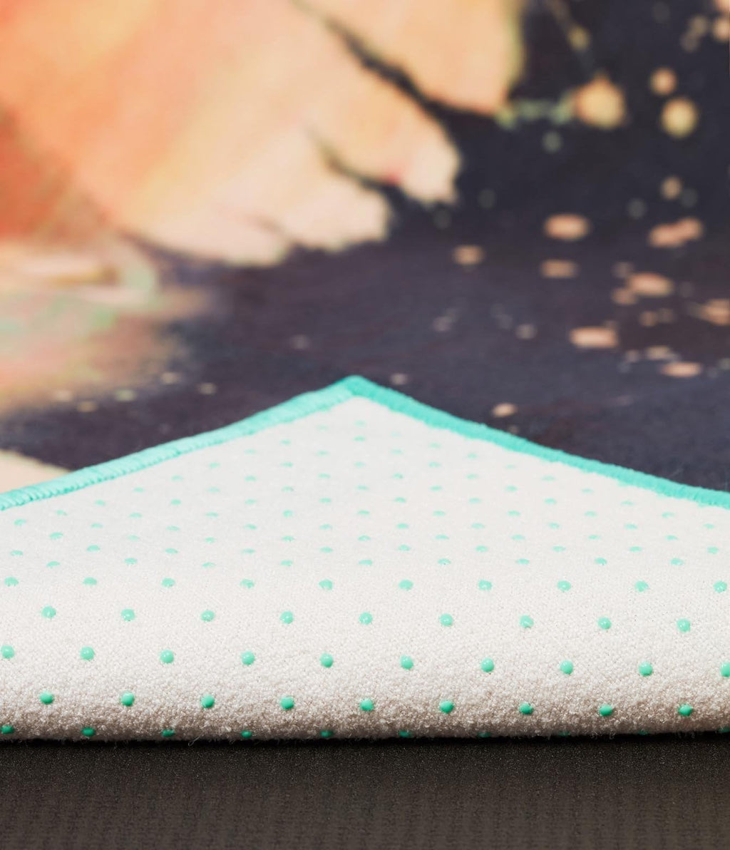 Manduka Yogitoes Mat Towel - Floral - corner folded over showing underside | Manduka NZ