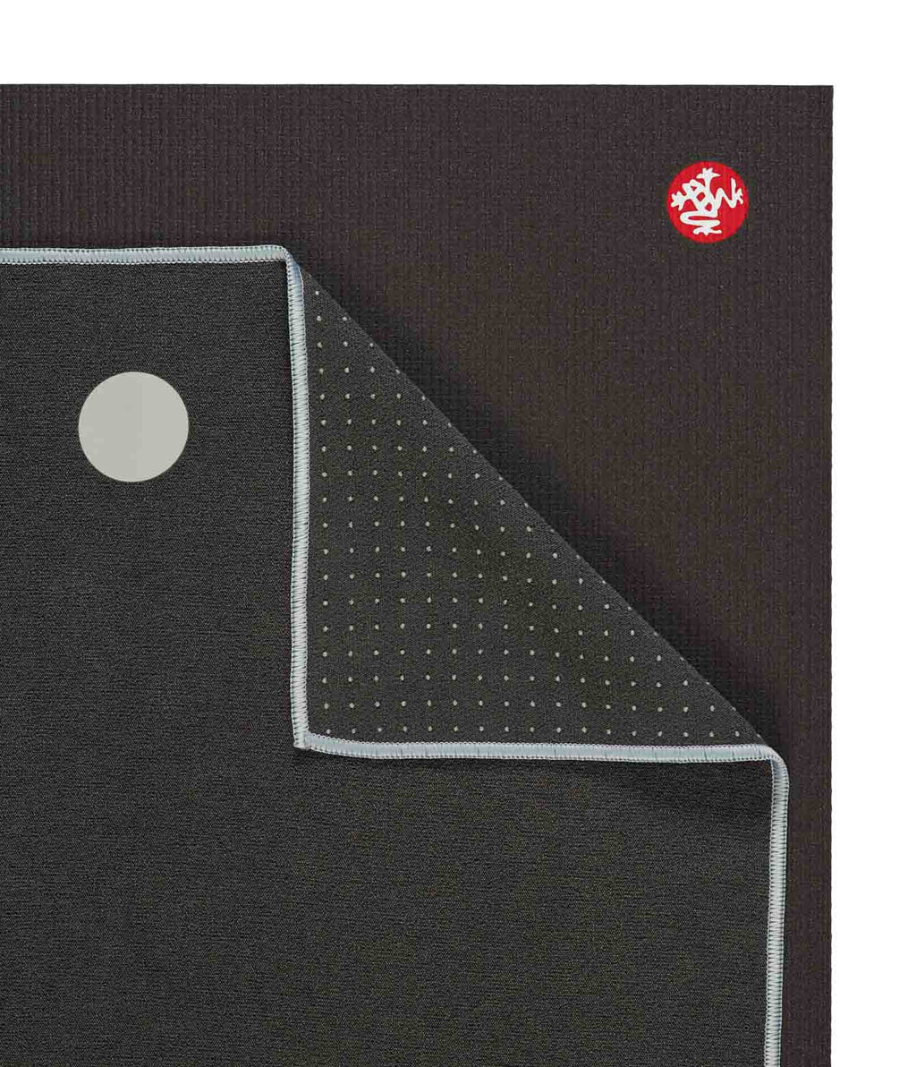 Manduka Yogitoes Mat Towel - Grey - lying flat, corner folded over | Manduka NZ
