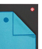 Manduka Yogitoes Mat Towel - Turquoise - lying flat, corner folded over | Manduka NZ