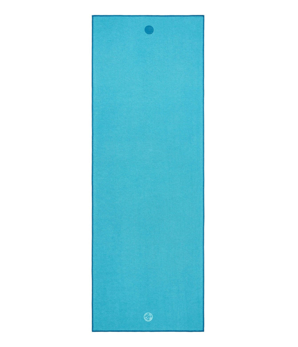 Manduka Yogitoes Mat Towel - Turquoise - lying flat | Manduka NZ
