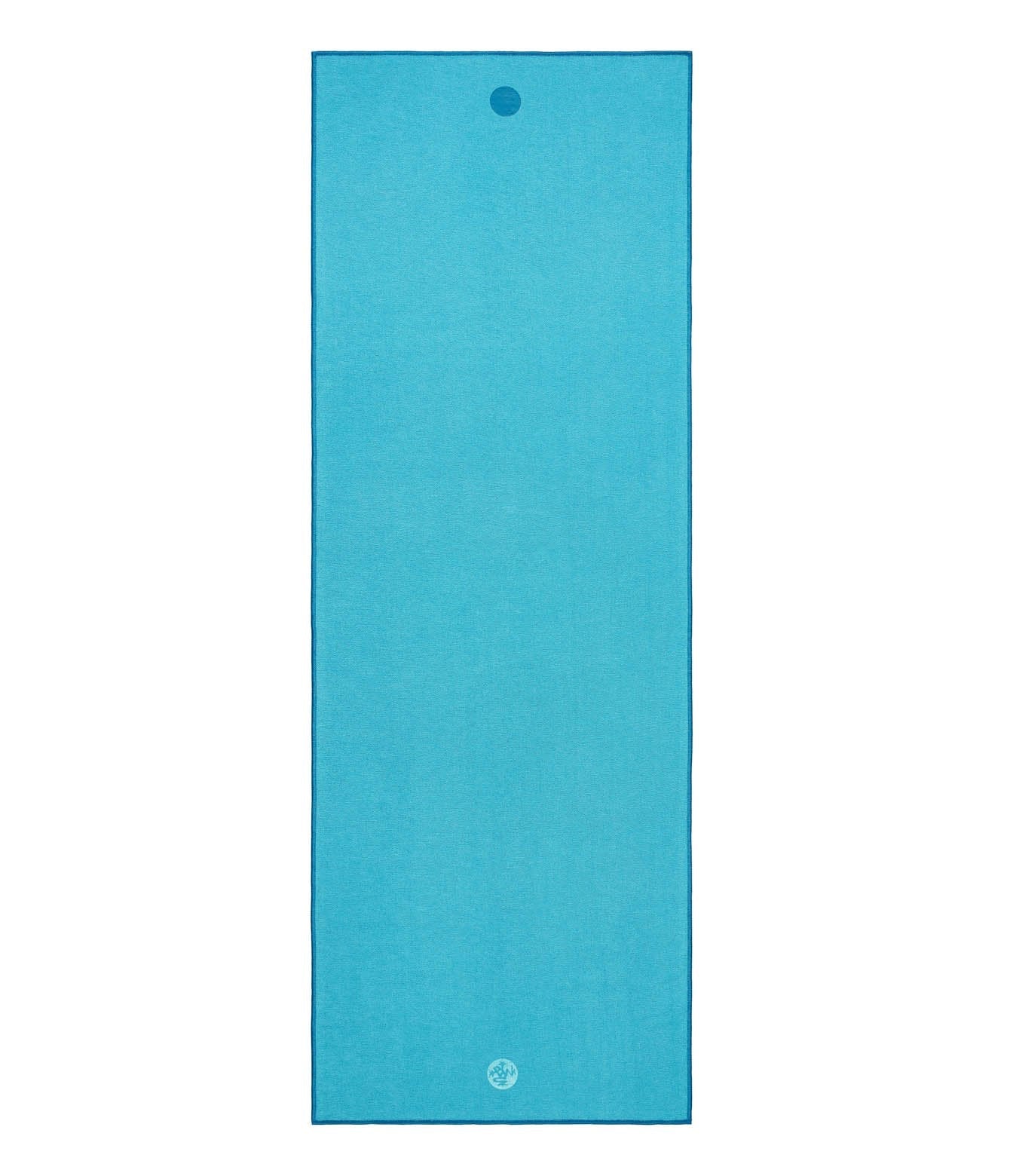 Manduka Yogitoes Mat Towel - Turquoise - lying flat | Manduka NZ
